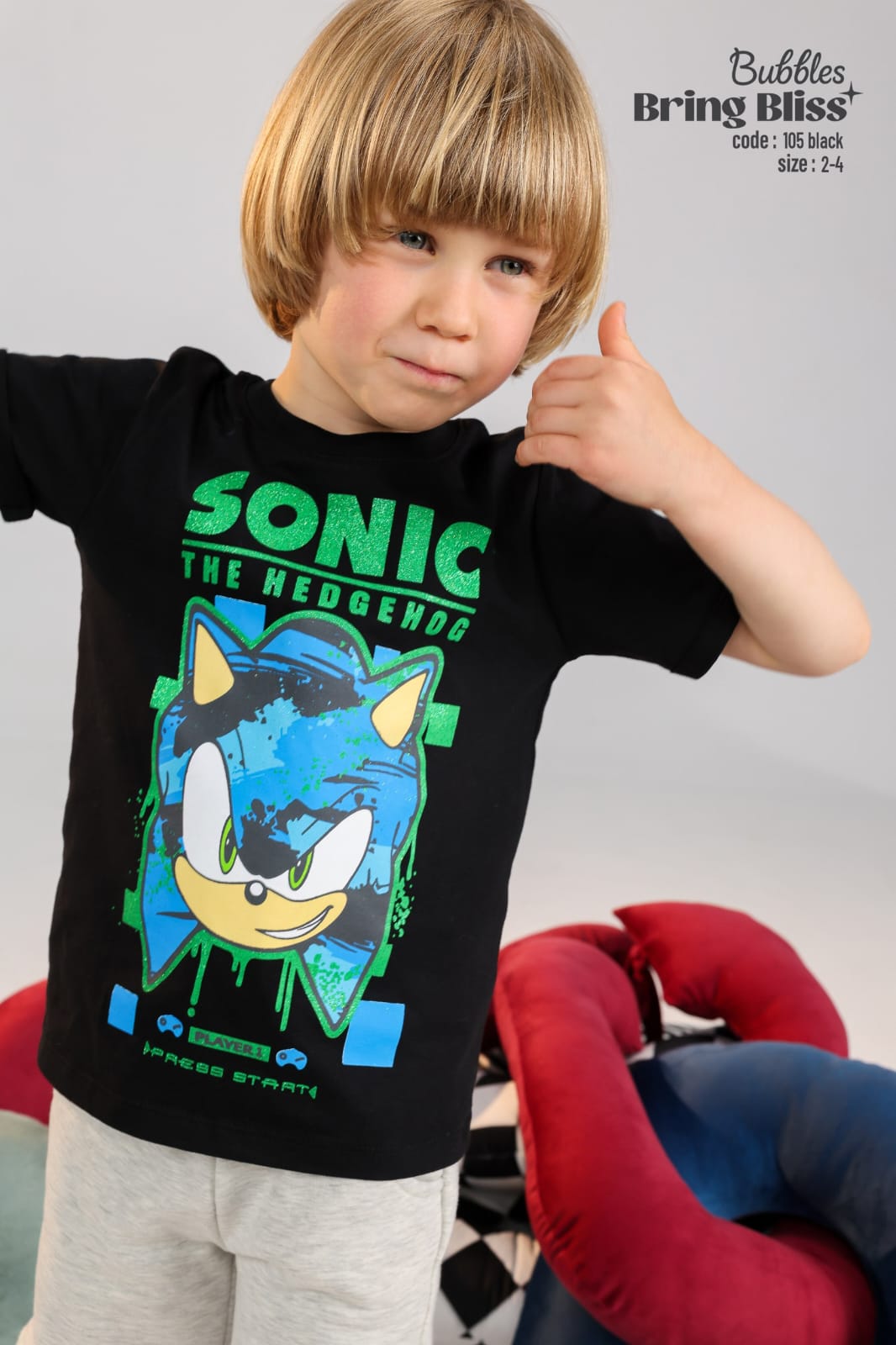 Kids Sonic The Hedgehog Graphic T-Shirt – Black Cotton Tee, Size 2–4