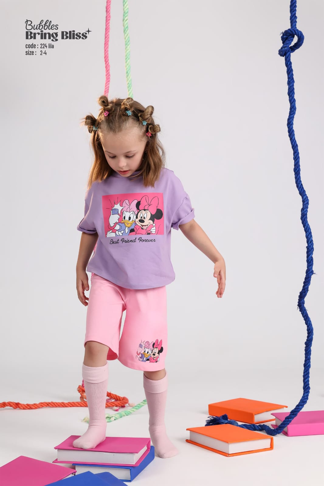 Girls Minnie & Daisy Printed T-Shirt and Shorts Set – Lilac & Pink Summer Outfit (Size 2–4)