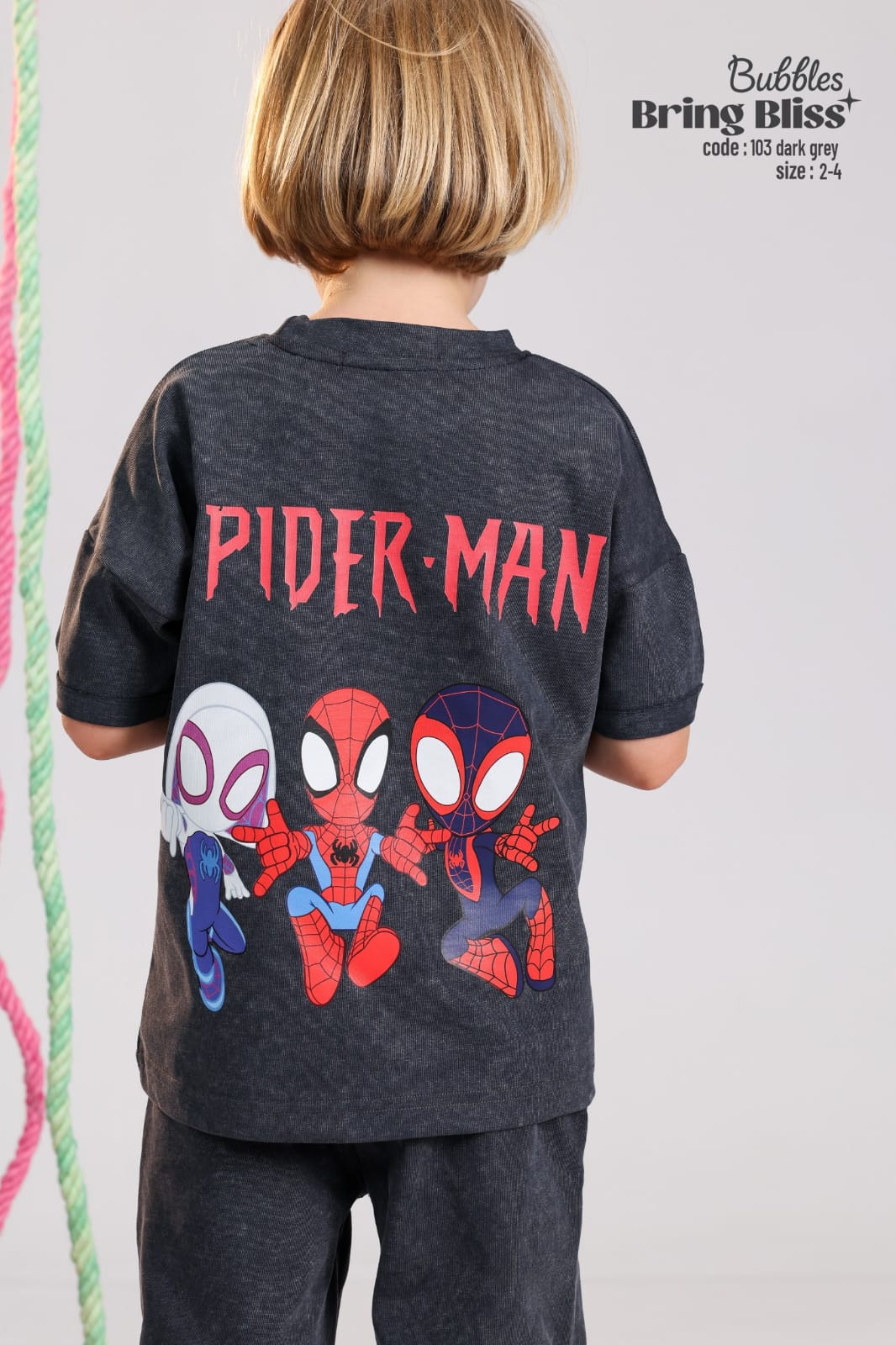 Kids Spider-Man Graphic T-Shirt & Shorts Set – Dark Grey Cotton Outfit (Size 2–4)