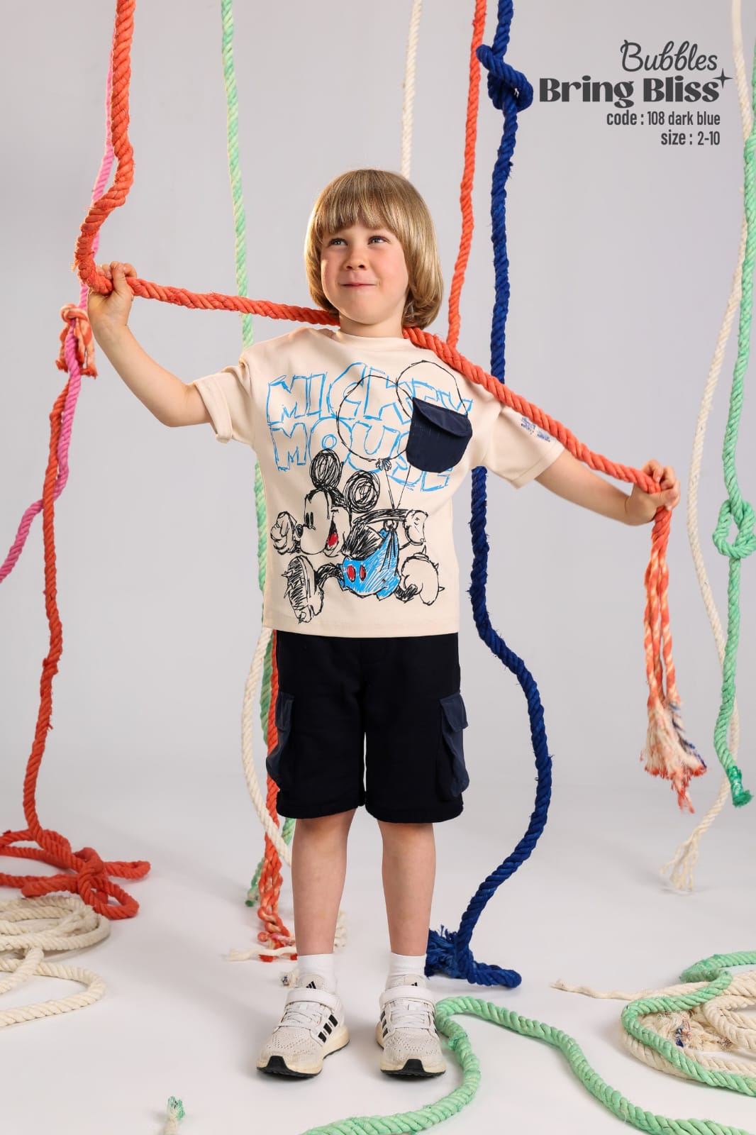 Boys Mickey Mouse Printed T-Shirt & Cargo Shorts Set – Casual Summer Outfit (Ages 2–10)