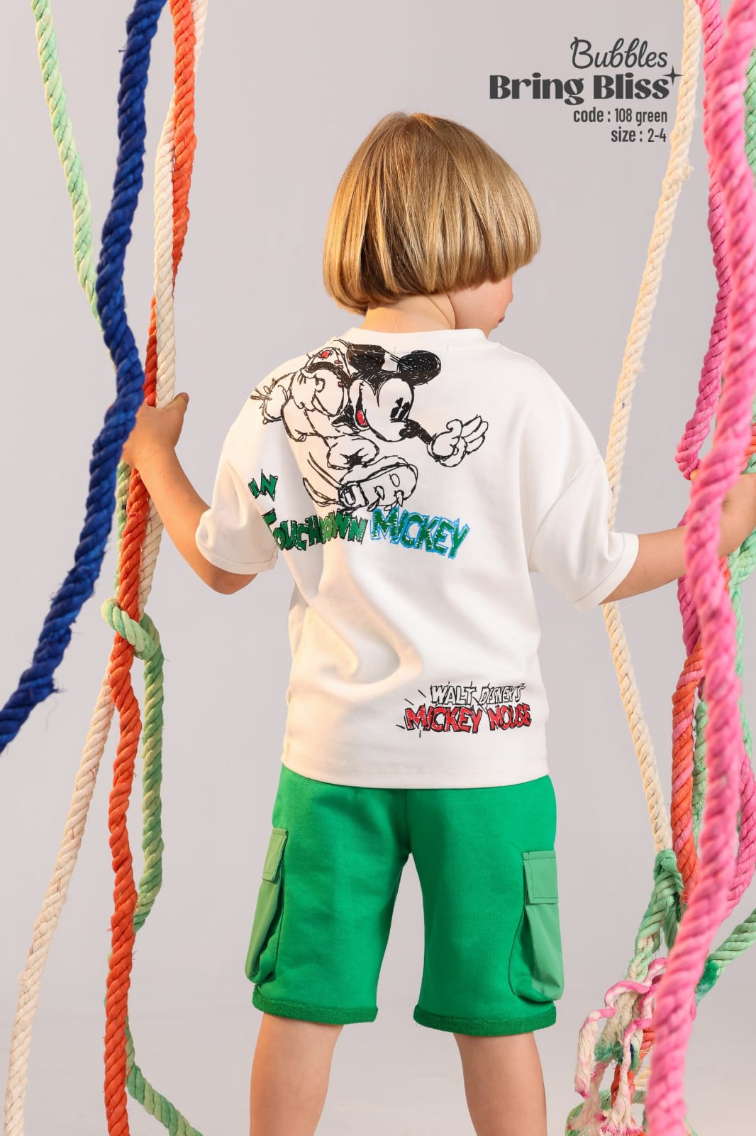 Kids Mickey Mouse Graphic T-Shirt & Green Shorts Set – Casual Summer Outfit (Size 2–4)