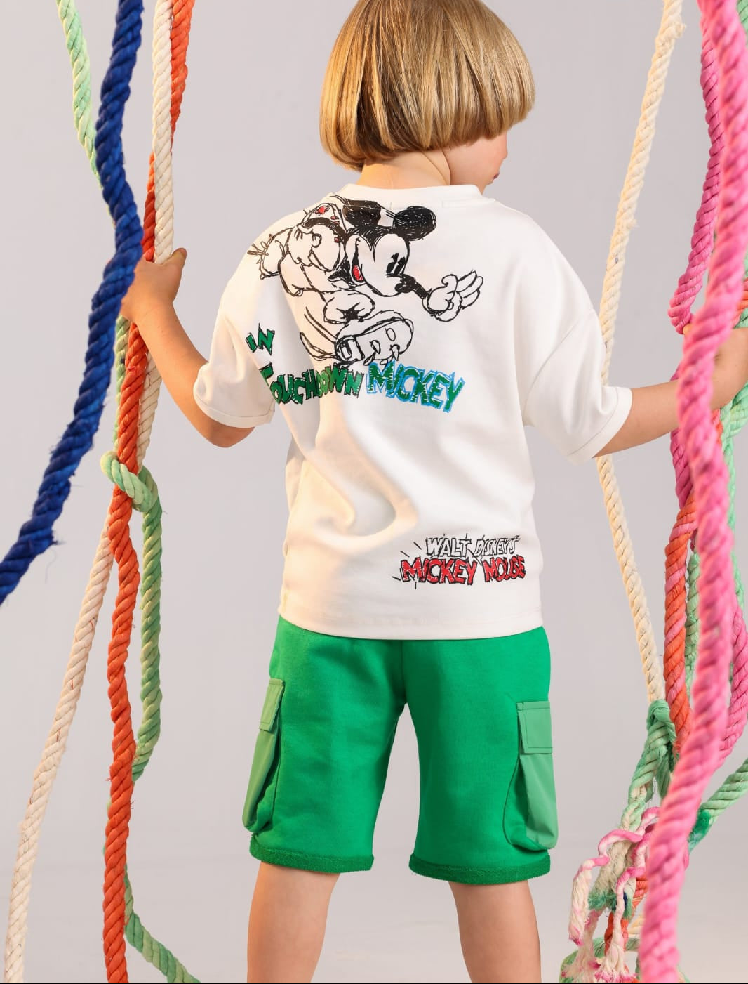 Kids Mickey Mouse graphic t-shirt and green shorts casual summer outfit for ages 2-4 - Bubbles Kidswear Egypt