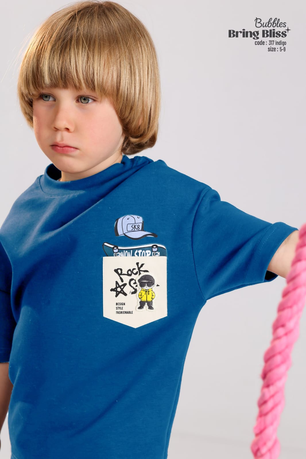 Kids Indigo Summer T-Shirt & Shorts Set – “SUMWON” Print, Casual Comfort Outfit (Ages 5–9)