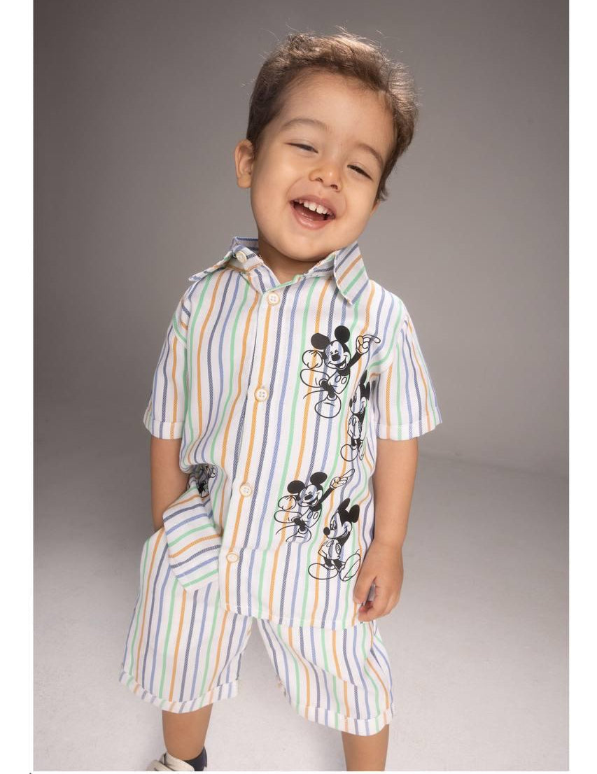 Toddler boys Mickey Mouse striped shirt and shorts lightweight summer outfit 6M-2Y - Bubbles Kidswear Egypt