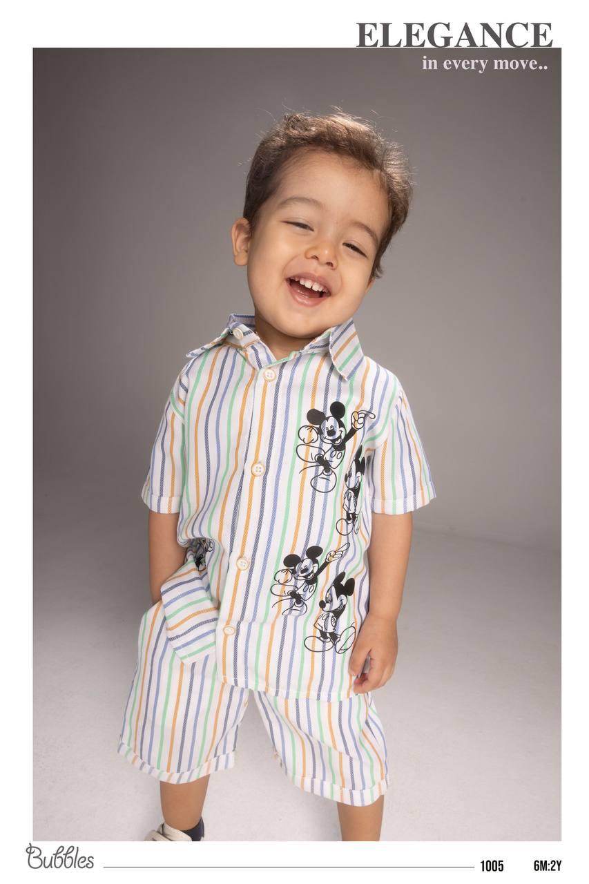Toddler Boys Striped Mickey Mouse Shirt & Shorts Set – Lightweight Summer Outfit (6M–2Y)