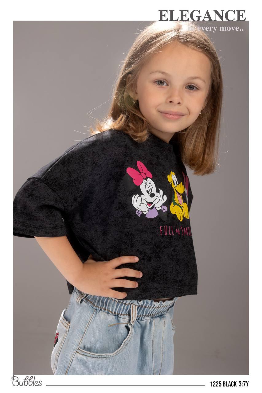 Girls Disney Character Cropped Sweatshirt & Denim Skirt Set – Casual Kids Outfit (3–7 Years)