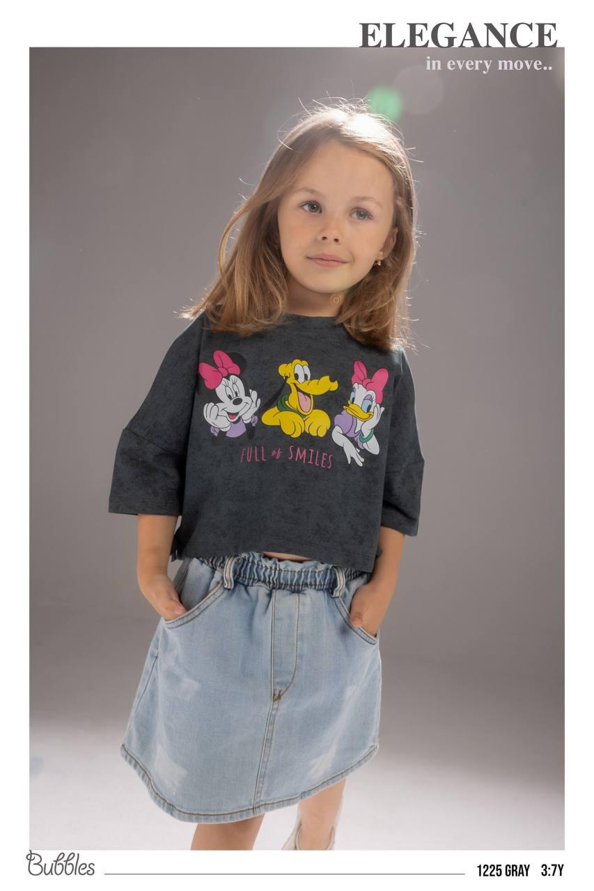 Girls Disney Character Cropped Sweatshirt & Denim Skirt Set – Casual Kids Outfit (3–7 Years)