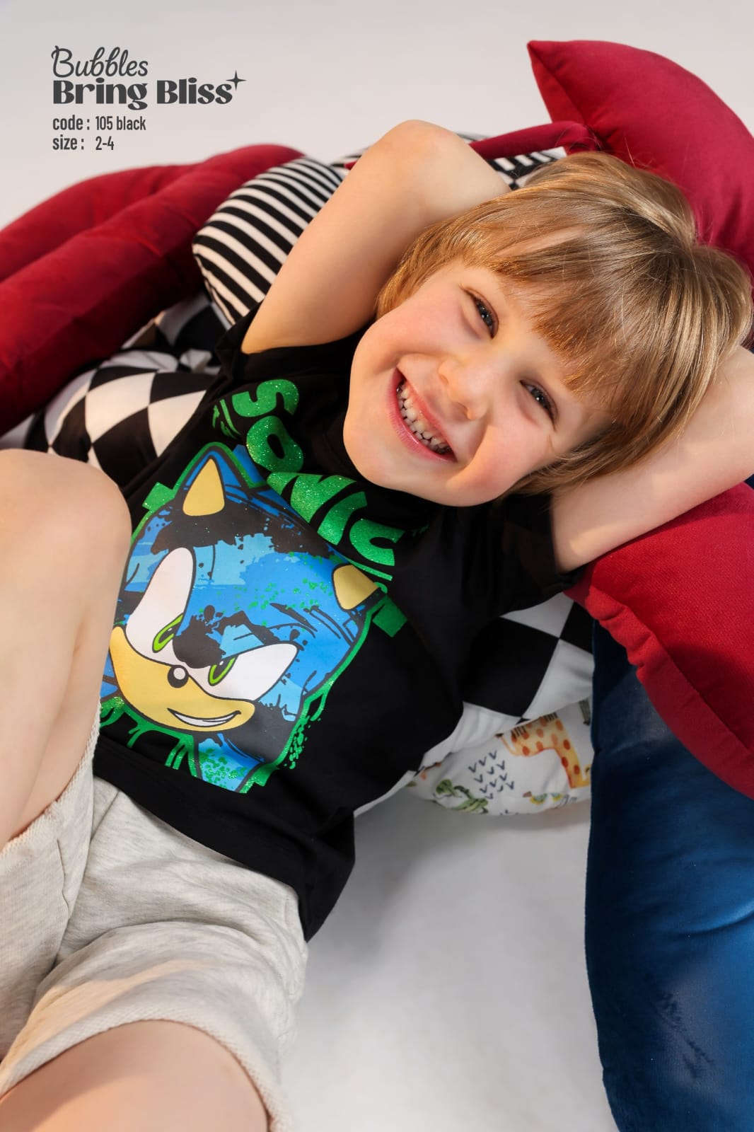 Kids Sonic Graphic T-Shirt & Shorts Set – Black Cotton Summer Outfit (Size 2–4)