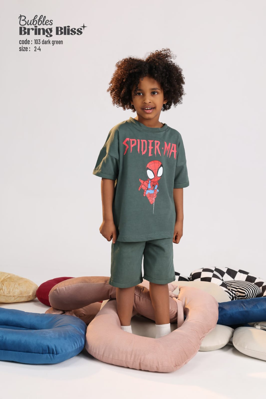 Kids Spider-Man cotton t-shirt and dark green shorts summer outfit for ages 2-4 - Bubbles Kidswear Egypt