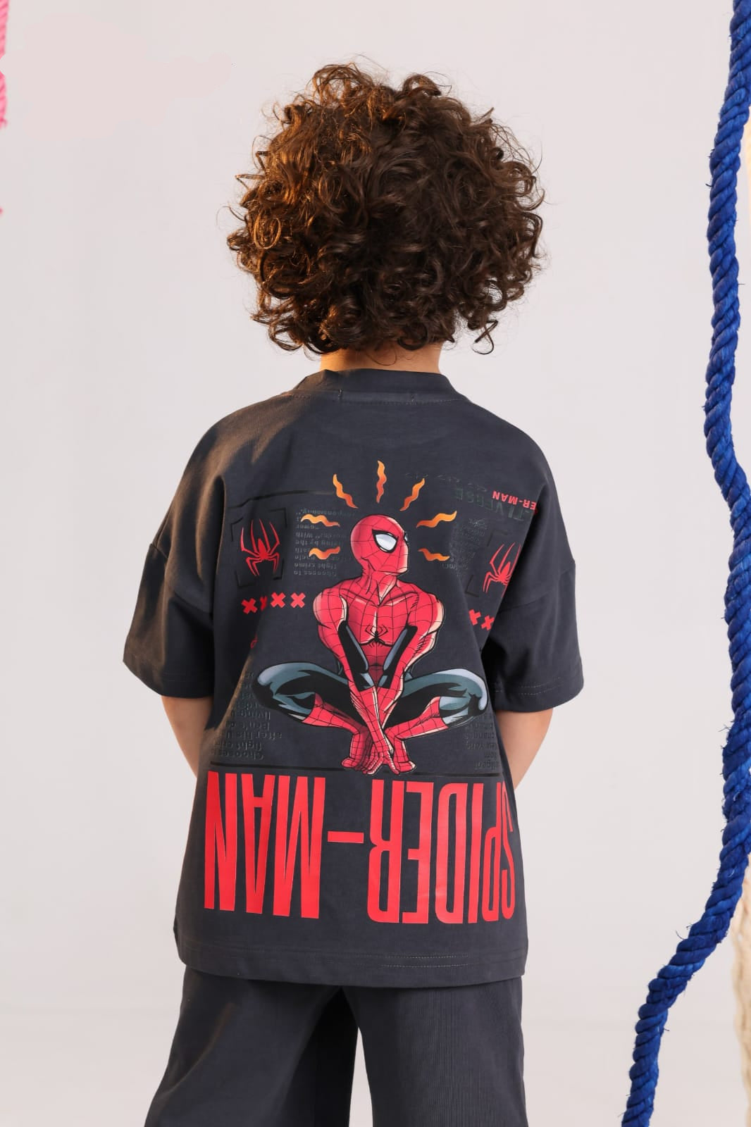 Boys Spider-Man printed t-shirt and dark grey shorts cotton summer outfit for ages 5-9 - Bubbles Kidswear Egypt