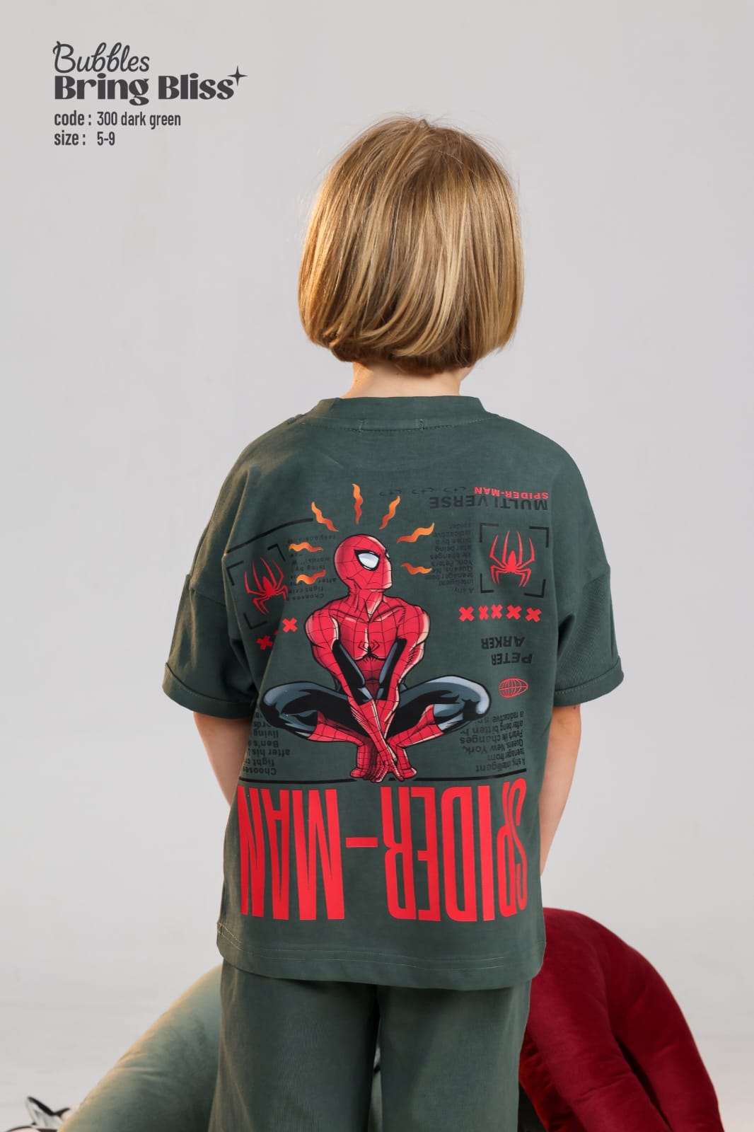 Kids Spider-Man Graphic T-Shirt – Dark Green Cotton Tee (Ages 5–9)