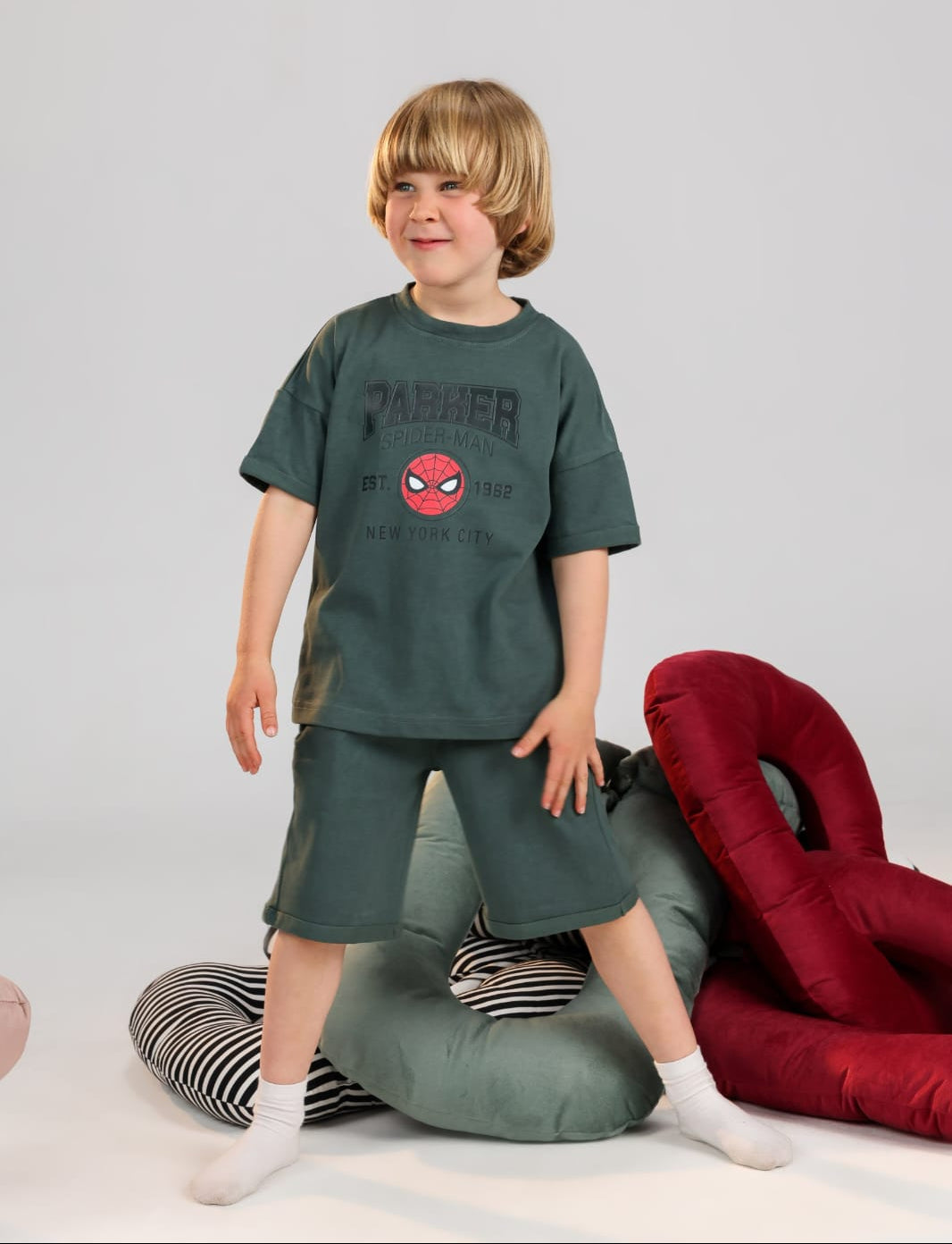 Kids Spider-Man dark green graphic t-shirt soft cotton superhero tee for ages 5-9 - Bubbles Kidswear Egypt