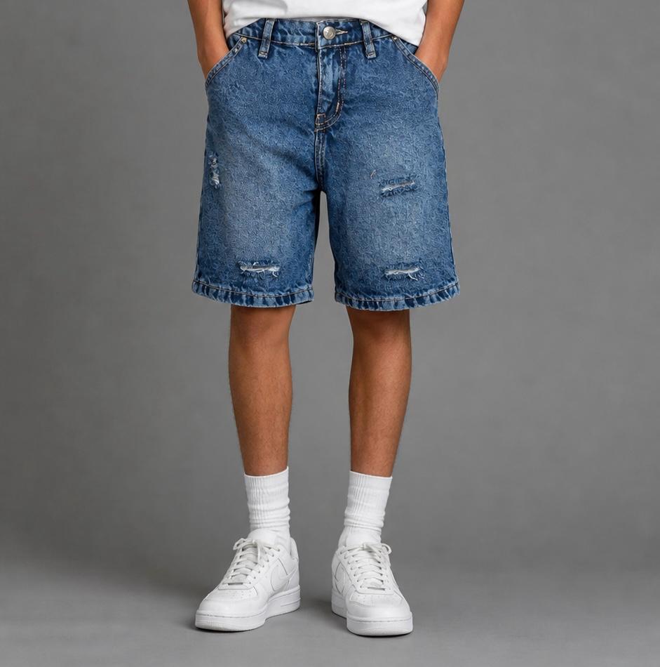 Men’s Distressed Denim Shorts – Mid-Wash Casual Summer Jean Shorts with Relaxed Fit