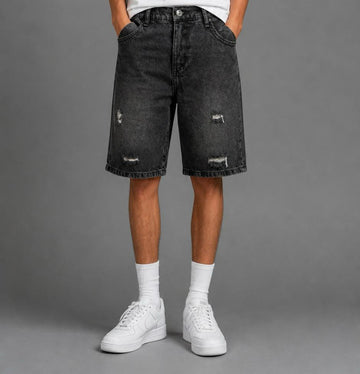 Boys distressed black denim shorts washed knee-length casual kids jeans - Bubbles Kidswear Egypt