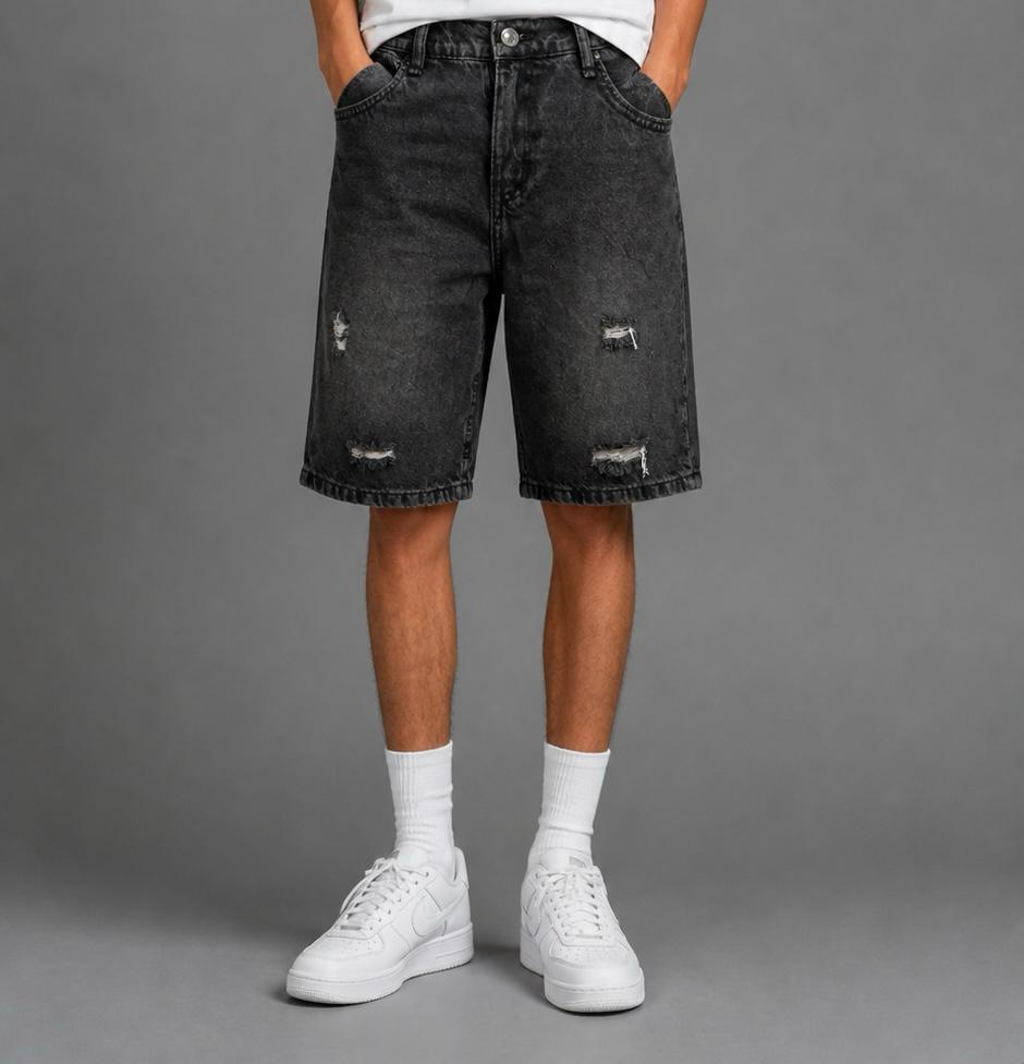 Men’s Distressed Denim Shorts – Mid-Wash Casual Summer Jean Shorts with Relaxed Fit