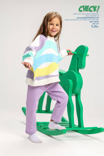 Girls pastel rainbow sweatshirt and lilac pants lounge set soft kids outfit - Bubbles Kidswear Egypt