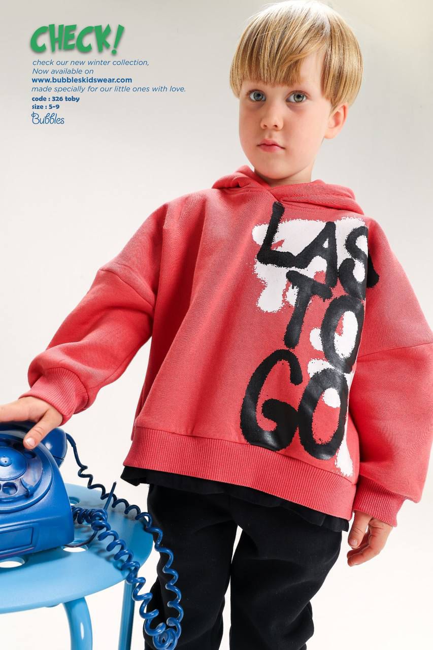Boys Graphic Back Print Hoodie & Jogger Pants Set – Oversized Casual Tracksuit in Coral Red (Ages 5–9)