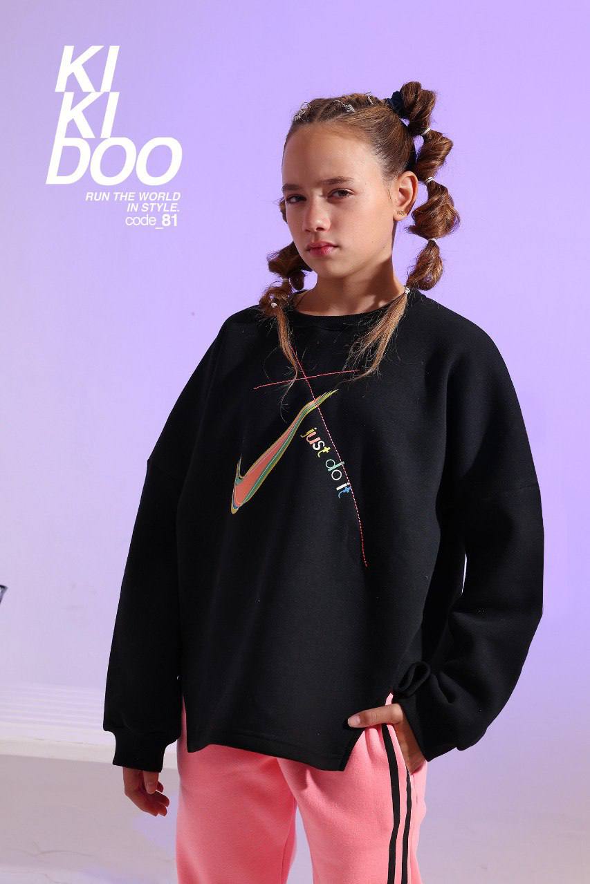 Girls Oversized Sweatshirt & Jogger Pants Set – Black and Pink Casual Outfit