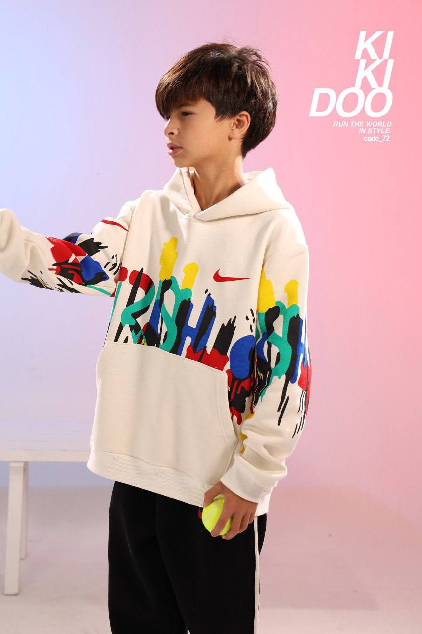 Boys Printed Hoodie & Jogger Pants Set – White Graffiti Streetwear Outfit
