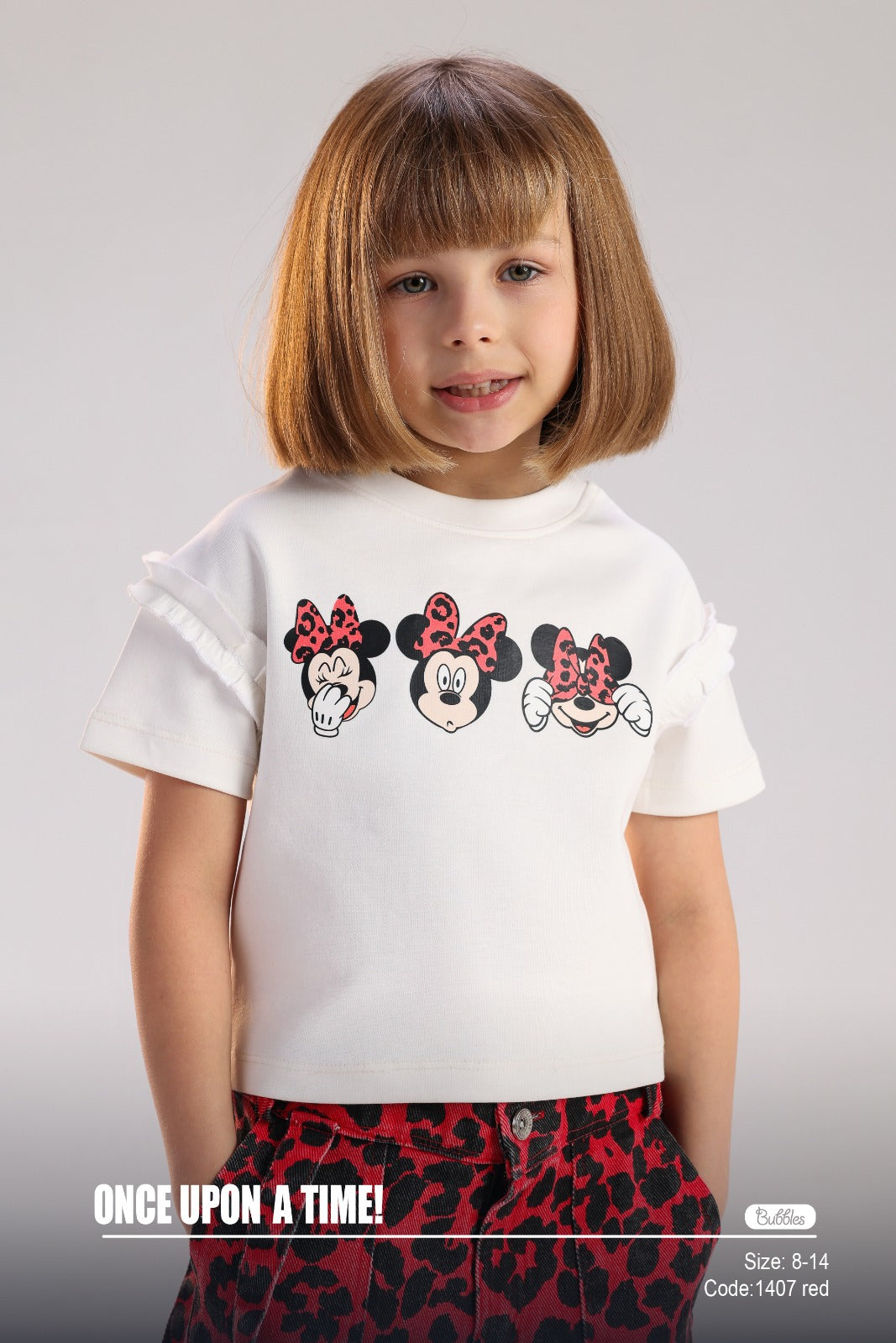 Girls Minnie Mouse Graphic T-Shirt & Red Leopard Print Cargo Pants Set – Kids Fashion Outfit (Sizes 8–14)