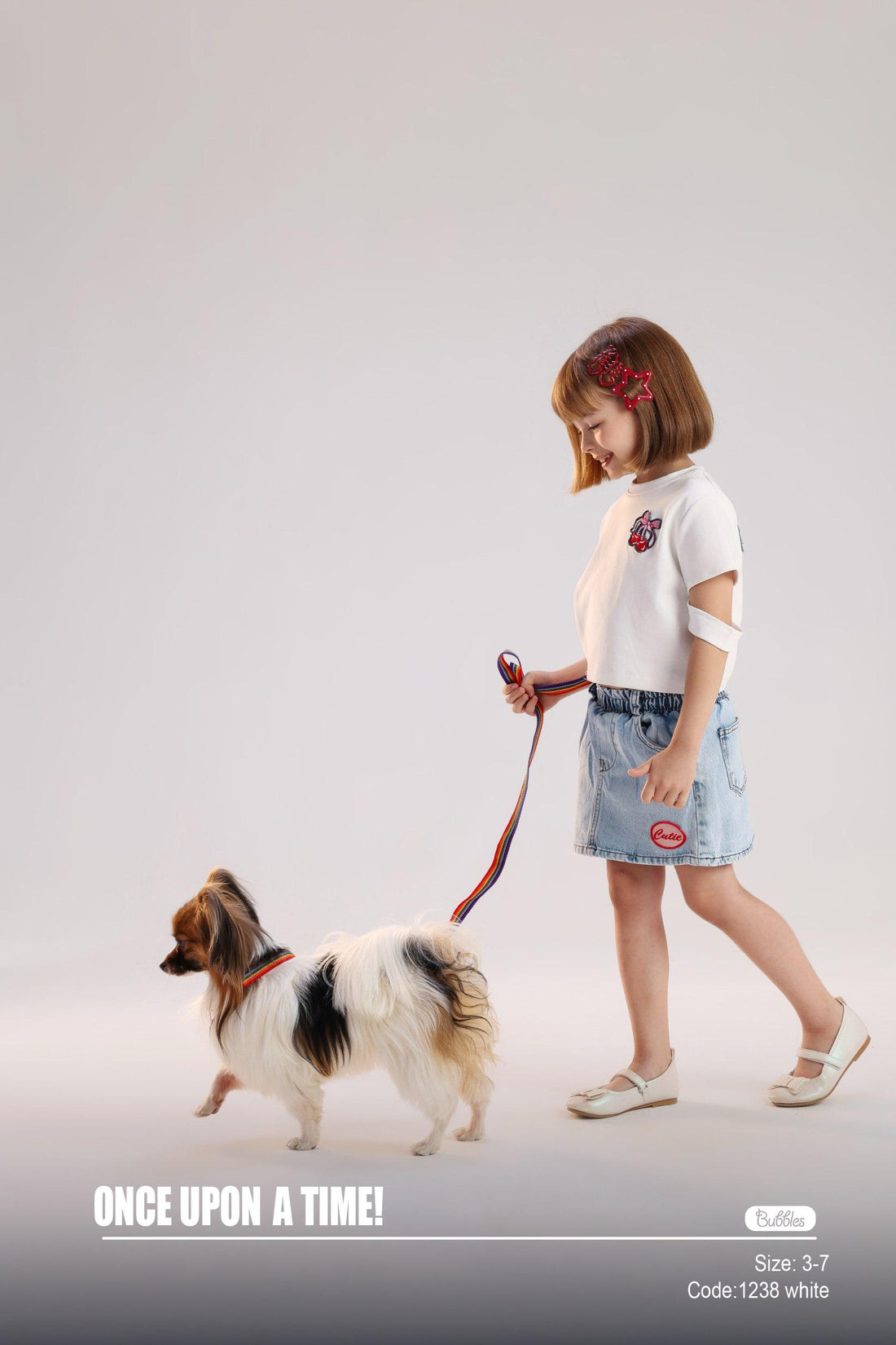 Girls Light Wash Denim Mini Skirt with Elastic Waist & Cute Patch Detail