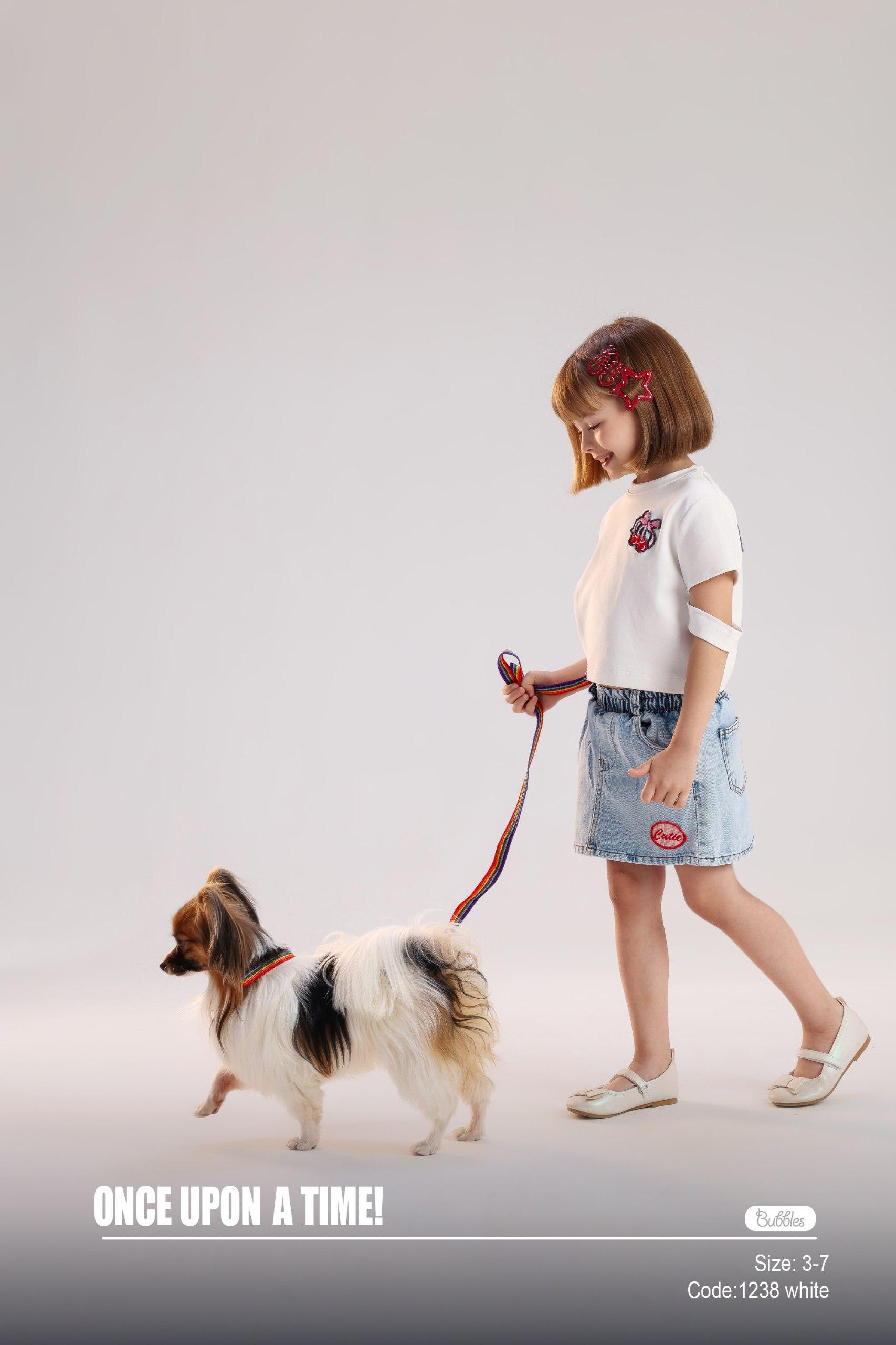 Girls Light Wash Denim Mini Skirt with Elastic Waist & Cute Patch Detail