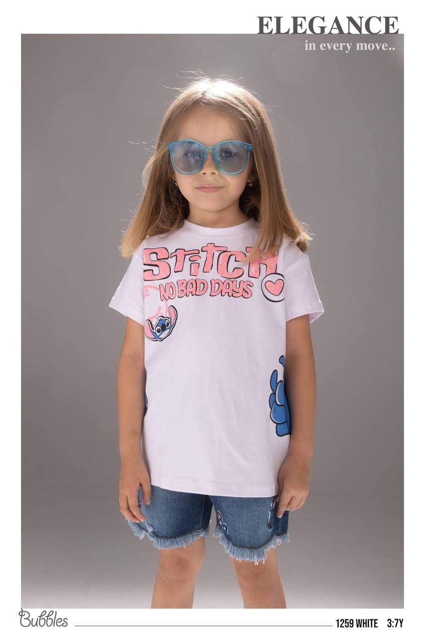 Girls Stitch Graphic T-Shirt – Soft Cotton Casual Tee with Cute Character Print