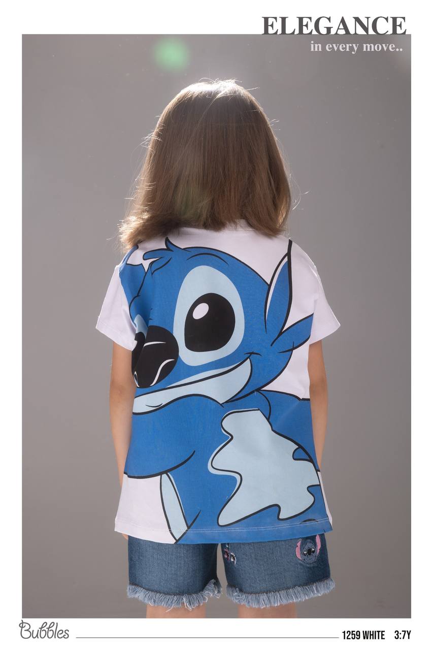 Girls Stitch Graphic T-Shirt – Soft Cotton Casual Tee with Cute Character Print