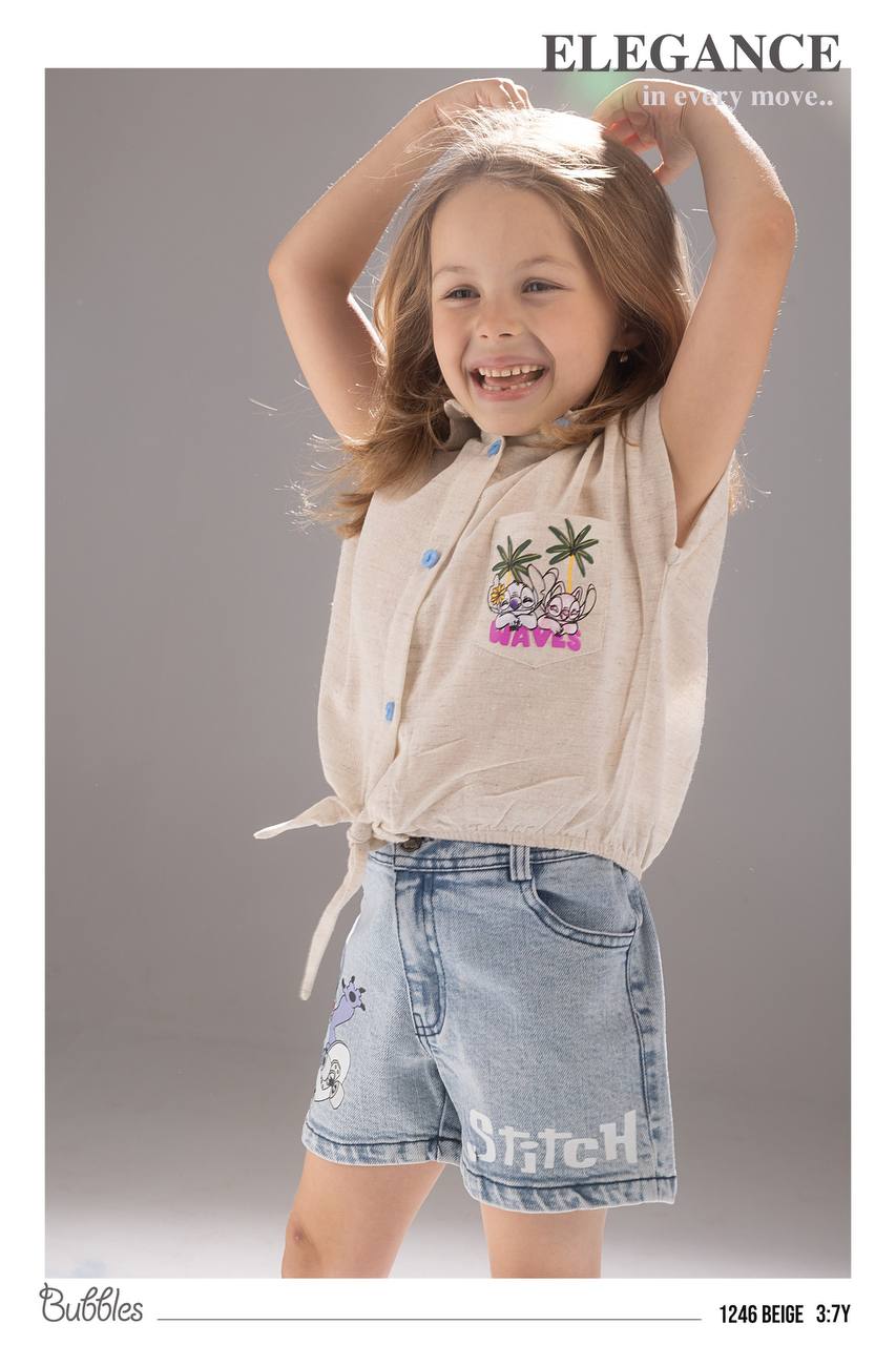 Girls Embroidered Hooded Top & Denim Shorts Set – Casual Summer Outfit