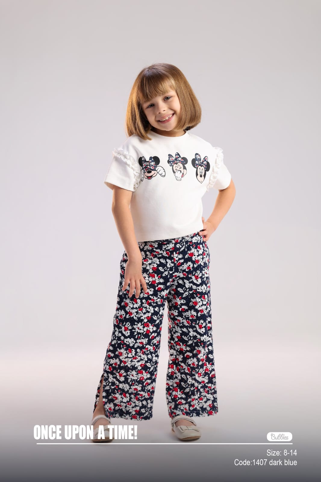Girls Minnie Mouse Printed T-Shirt & Wide-Leg Pants Set – Stylish Casual Cotton Outfit for Kids
