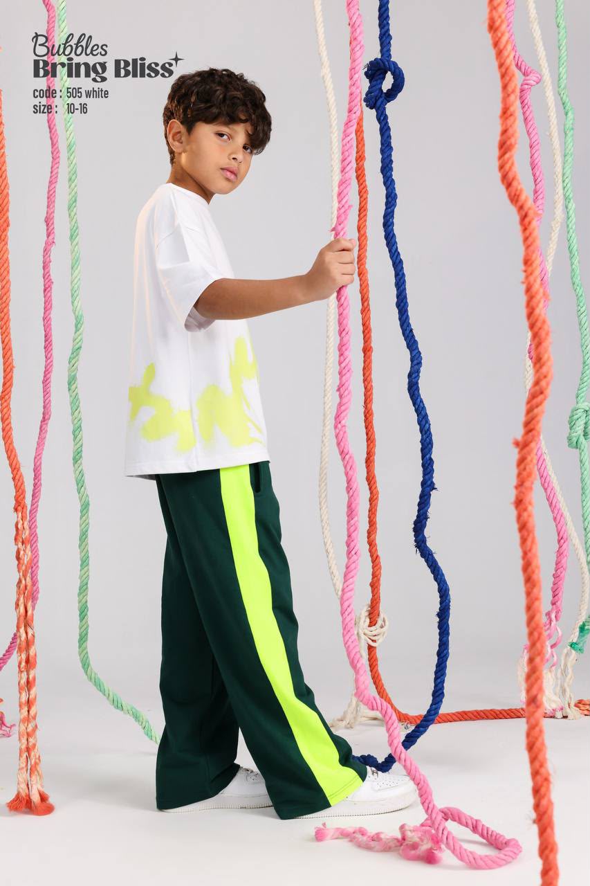 Kids Oversized White Graphic T-Shirt with Neon Splash Print | Casual Streetwear Tee for Boys