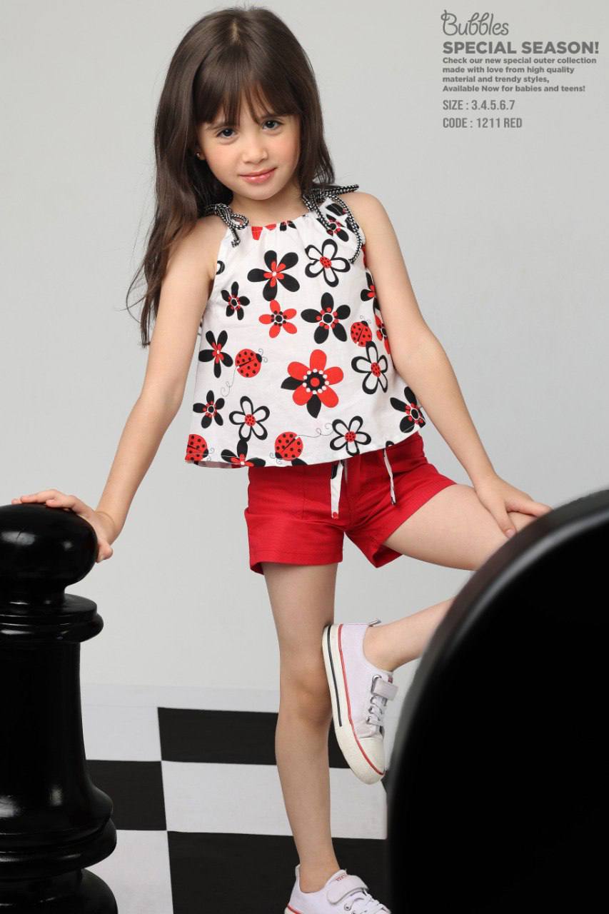 Girls Floral Sleeveless Top & Shorts Set – Red Summer Outfit for Kids
