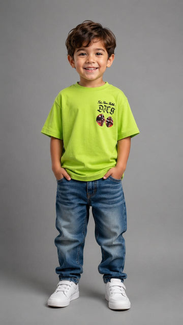 Boys Graphic Cotton T-Shirt – Lime Green Short Sleeve Casual Tee