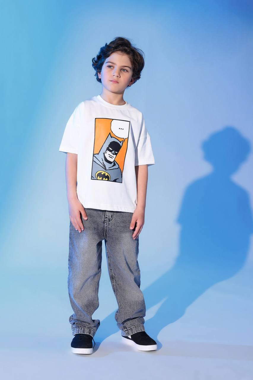 Boys Vintage Graphic T-Shirt – White Oversized Short Sleeve Cotton Tee
