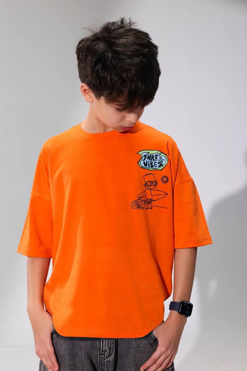 Boys Neon Graphic T-Shirt – Orange Oversized Short Sleeve Cotton Tee