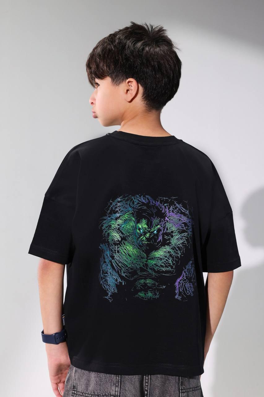 Boys Cosmic Graphic T-Shirt – Black Oversized Short Sleeve Cotton Tee