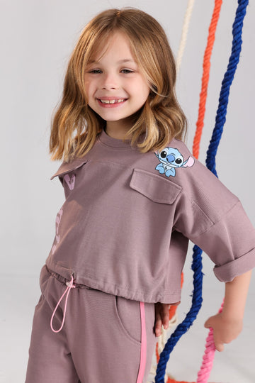 Girls Stitch Fashion Set – Mauve Cropped Top & Flared Pants Outfit