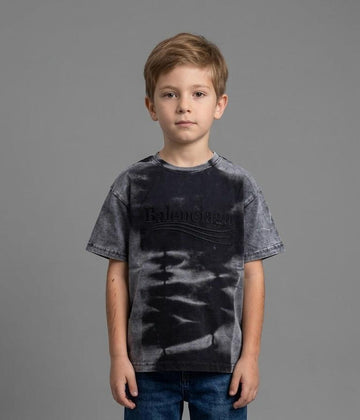 Boys Tie-Dye Cotton T-Shirt – Black & Grey Short Sleeve Casual Tee