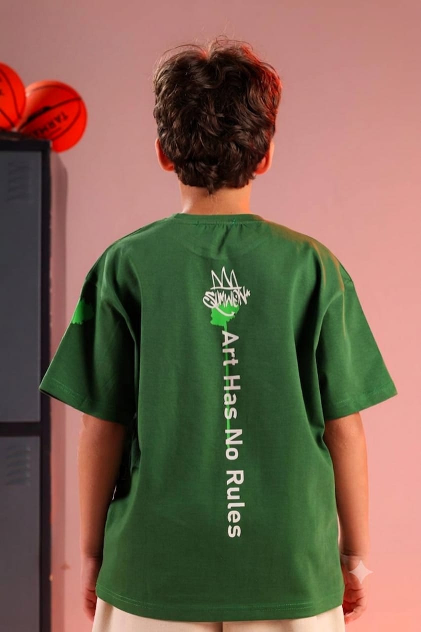 Boys' Green Graphic Number Print T-Shirt & Beige Cargo Shorts Set