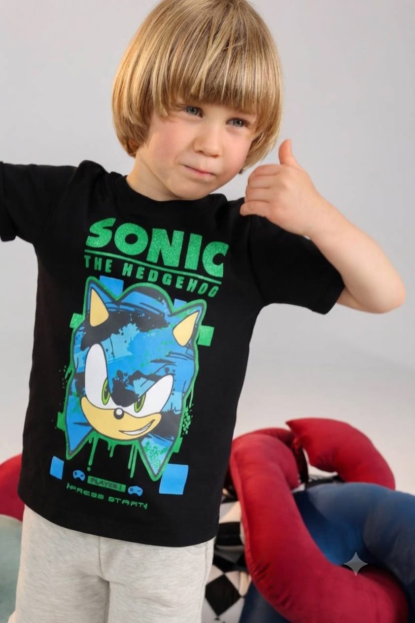 Kids Sonic The Hedgehog Graphic T-Shirt & Black Shorts Set – Cotton Summer Outfit (Ages 2–4)