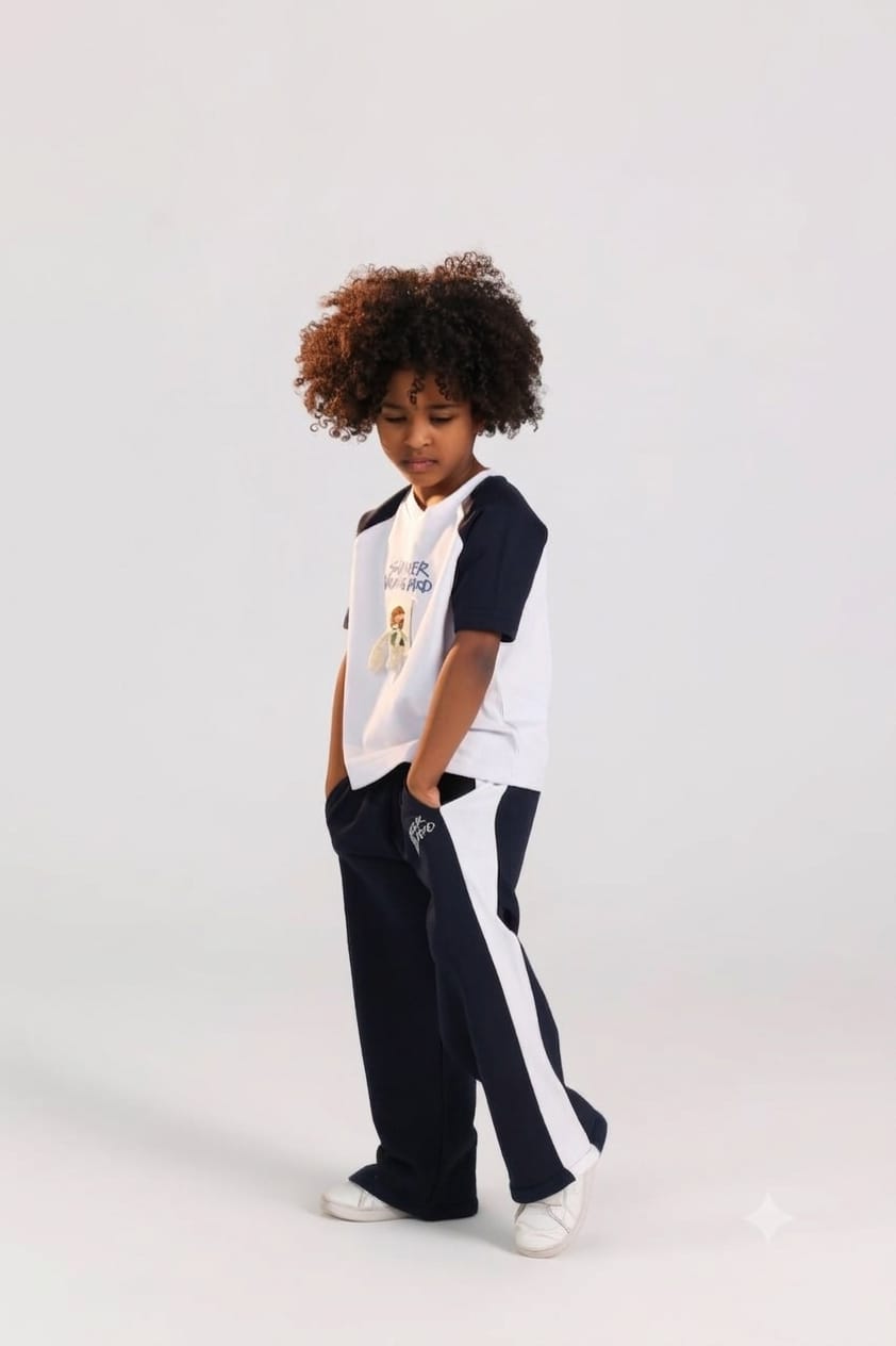 Kids Summer Vacation 2-Piece Outfit Set – Raglan T-Shirt & Jogger Pants in dark blue