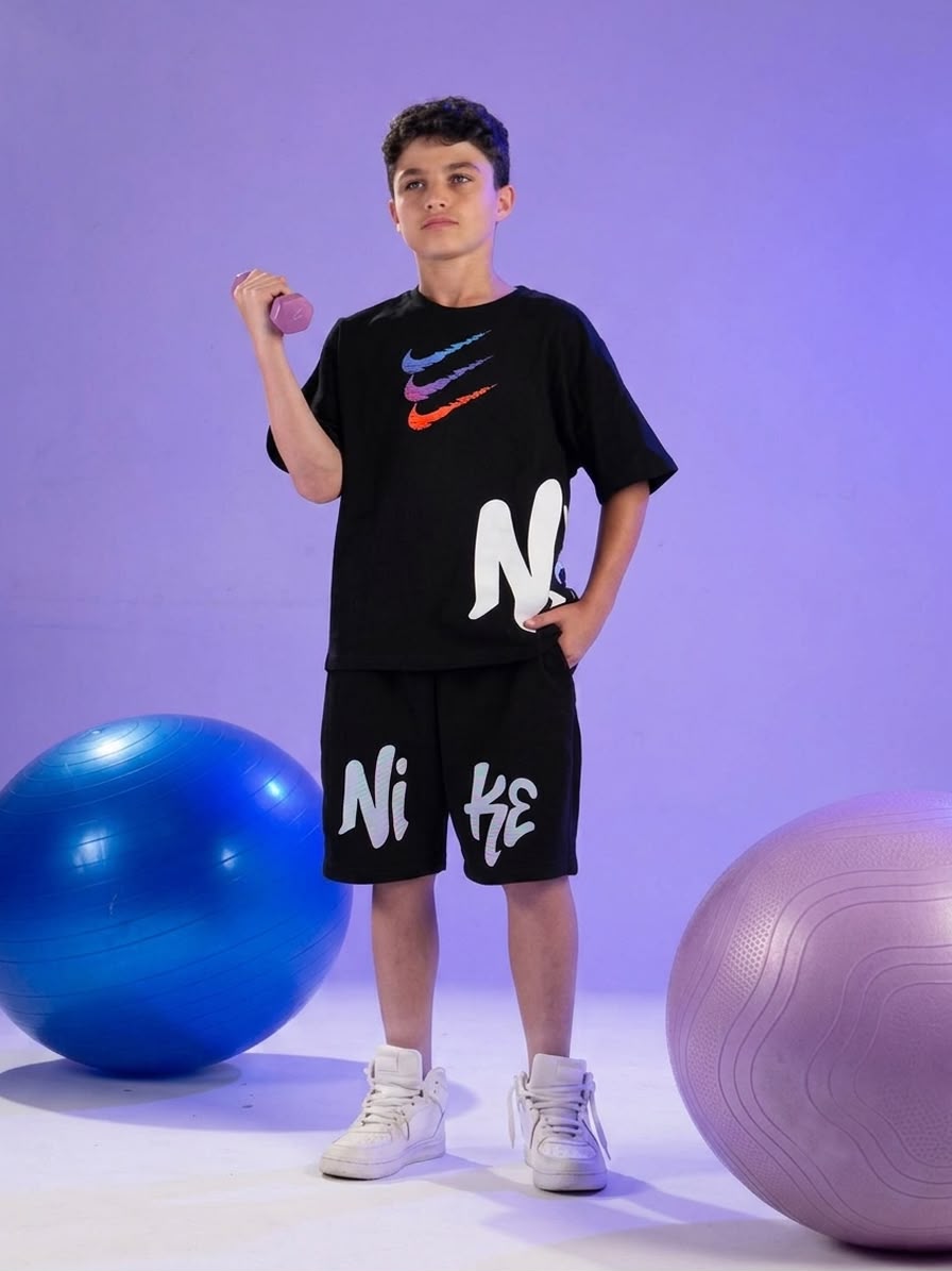 Boys Graphic Activewear Set – Oversized Sports T-Shirt & Shorts