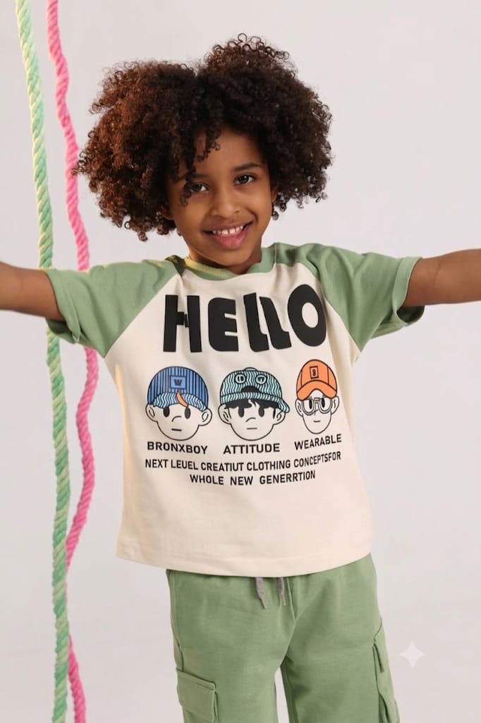 Boys “HELLO” Graphic T-Shirt & Cargo Shorts Set – MINT Casual Summer Outfit