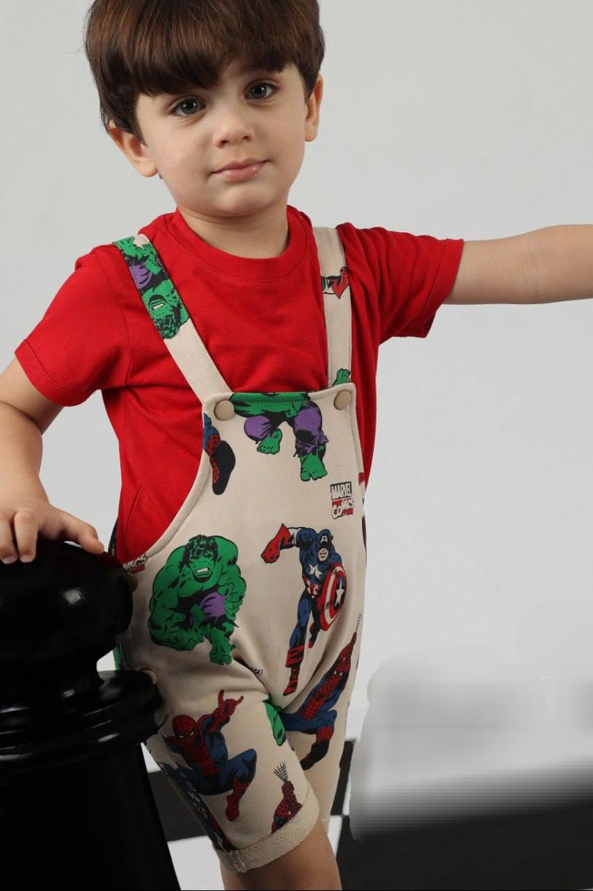 Toddler Boys Marvel Dungaree Shorts & Red T-Shirt Set – Casual Outfit