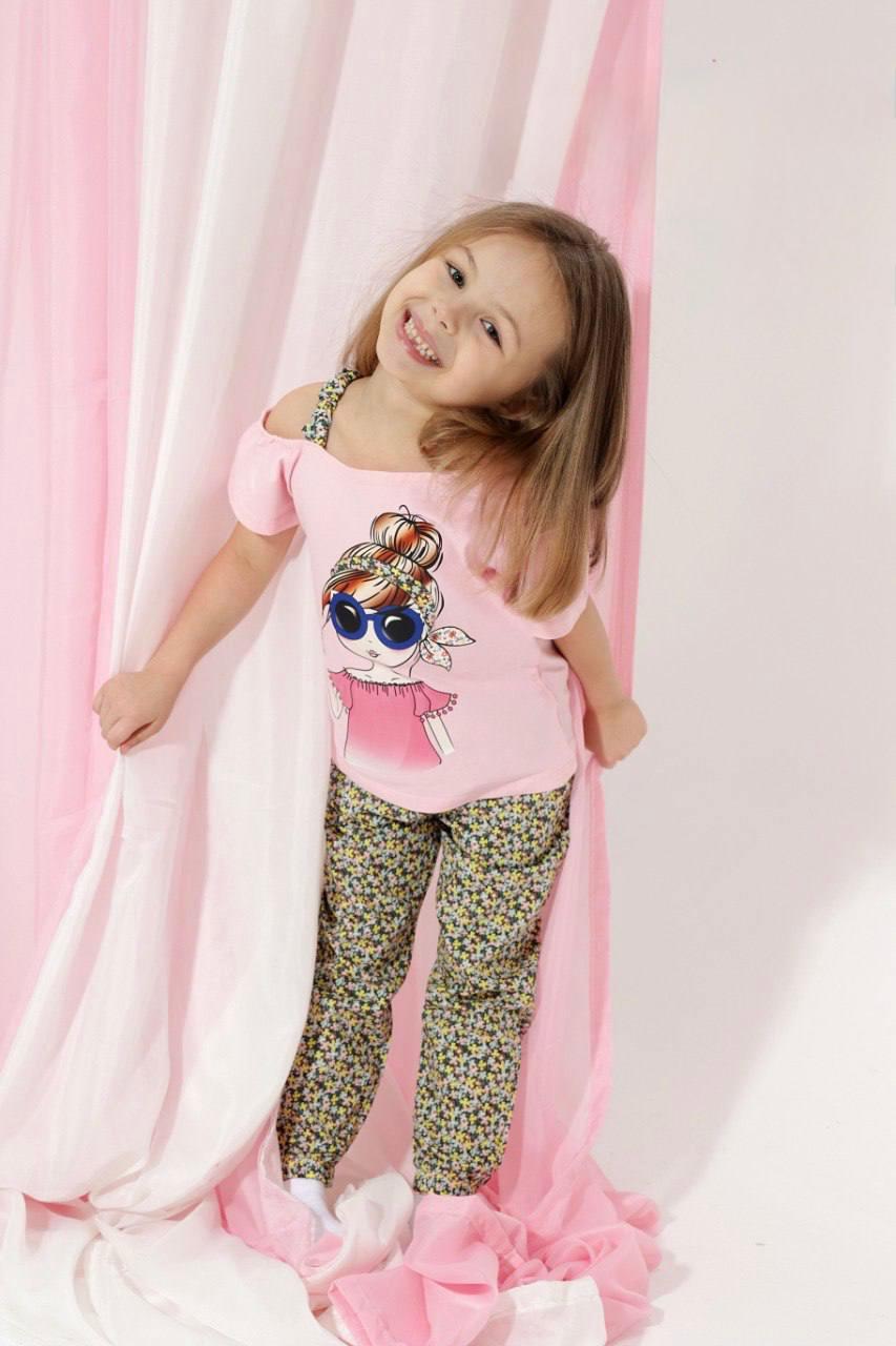 Girls Short Sleeve Pajama Set – Pink Graphic T-Shirt & Printed Leggings Sleepwear