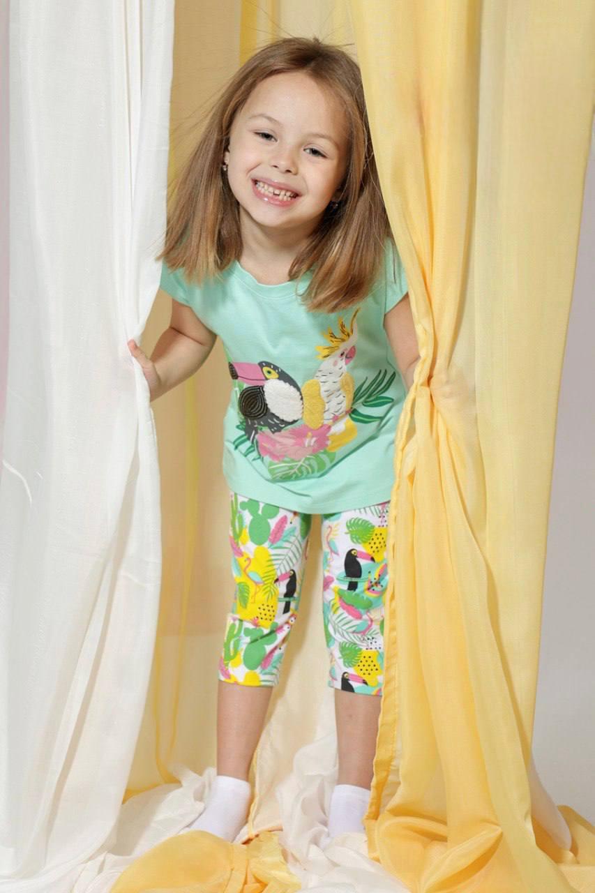 Girls Sleeveless Pajama Set – Mint Green Printed Top & Floral Leggings