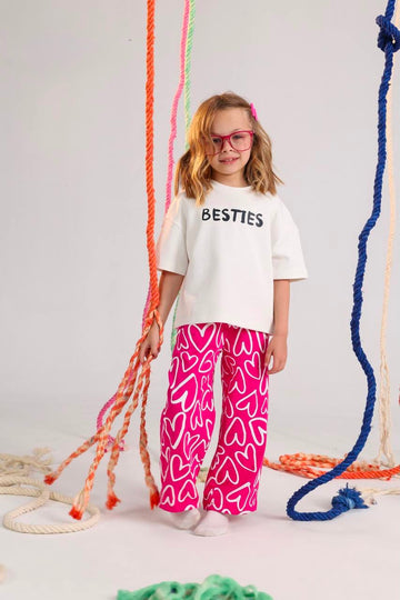 Girls Heart Print Wide-Leg Pants Set – Oversized T-Shirt & Casual 2-Piece Outfit