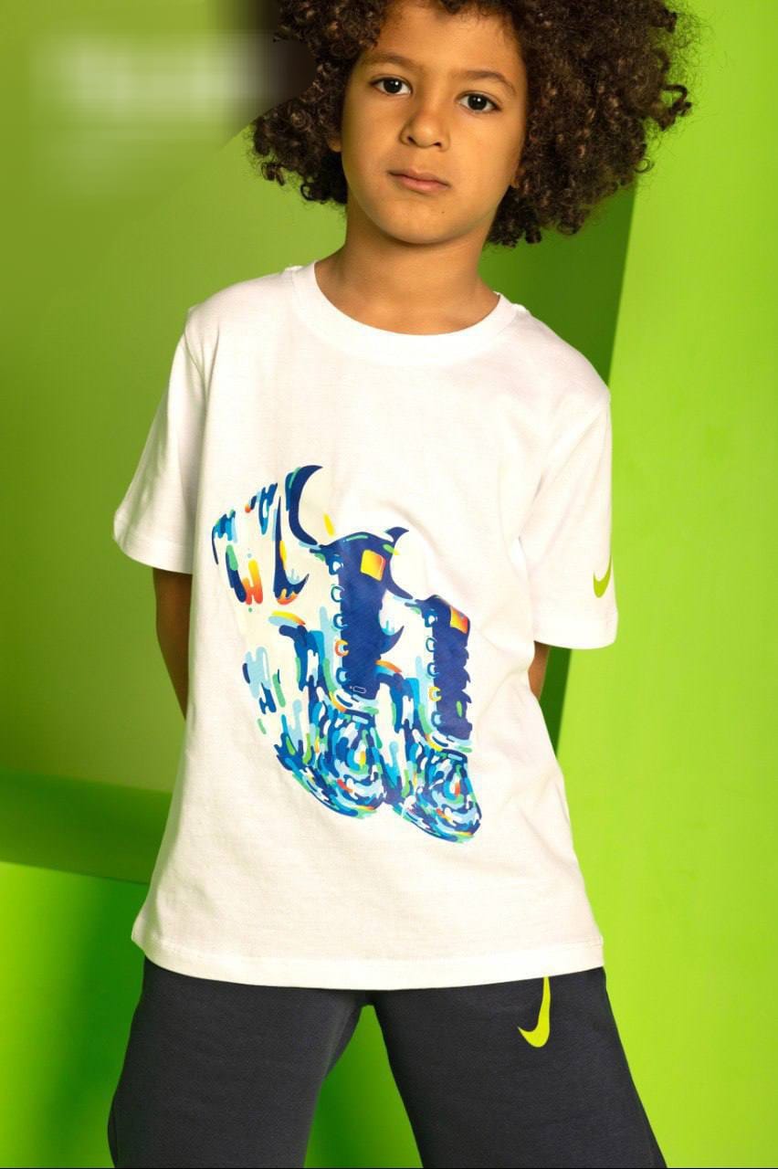 Boys Performance T-Shirt & Shorts Set – White & Navy Summer Activewear