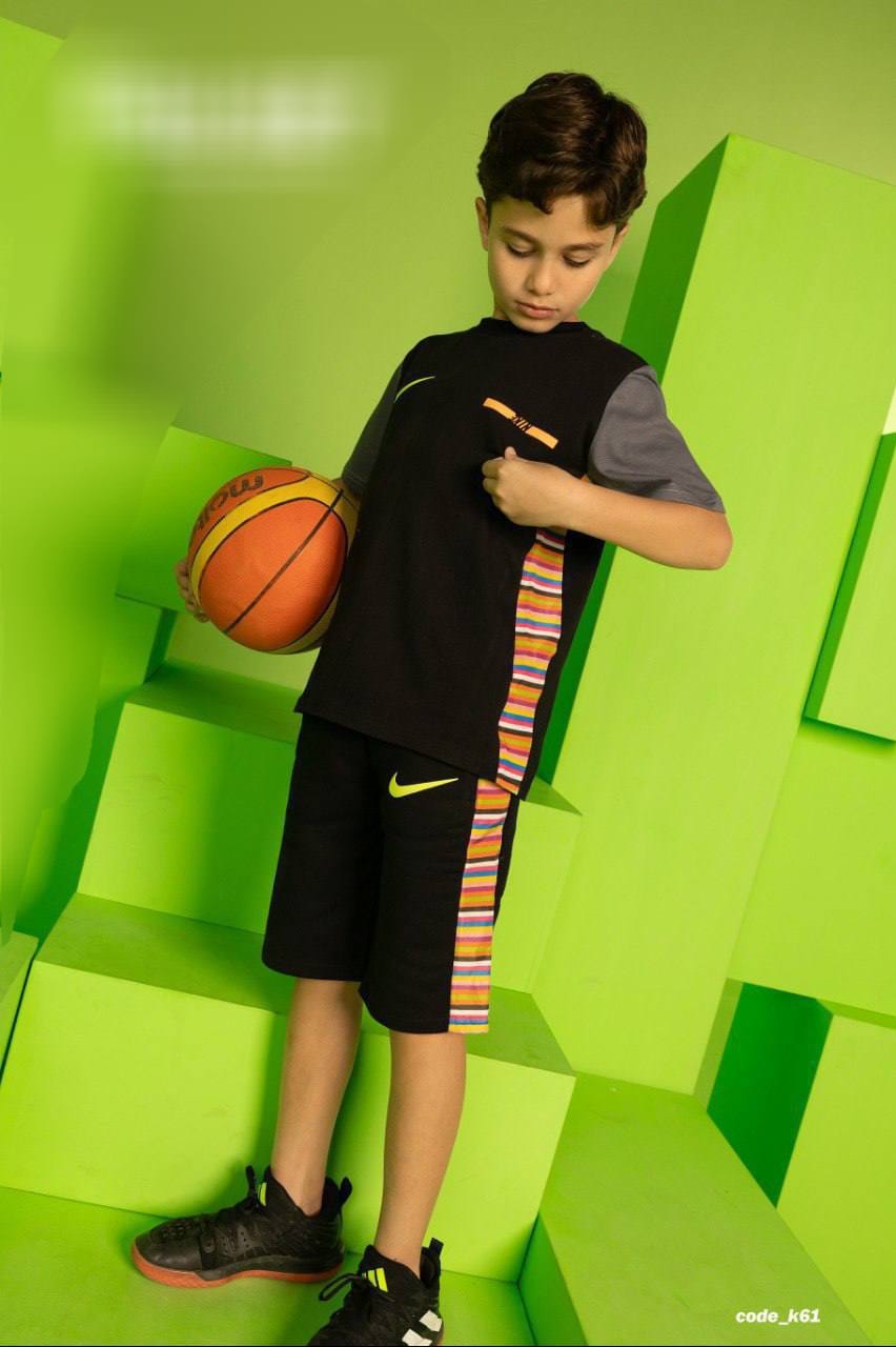 Boys' Performance T-Shirt & Shorts Set – Black Athletic Two-Piece Outfit with Color Block Side Panels | Kids Sportswear