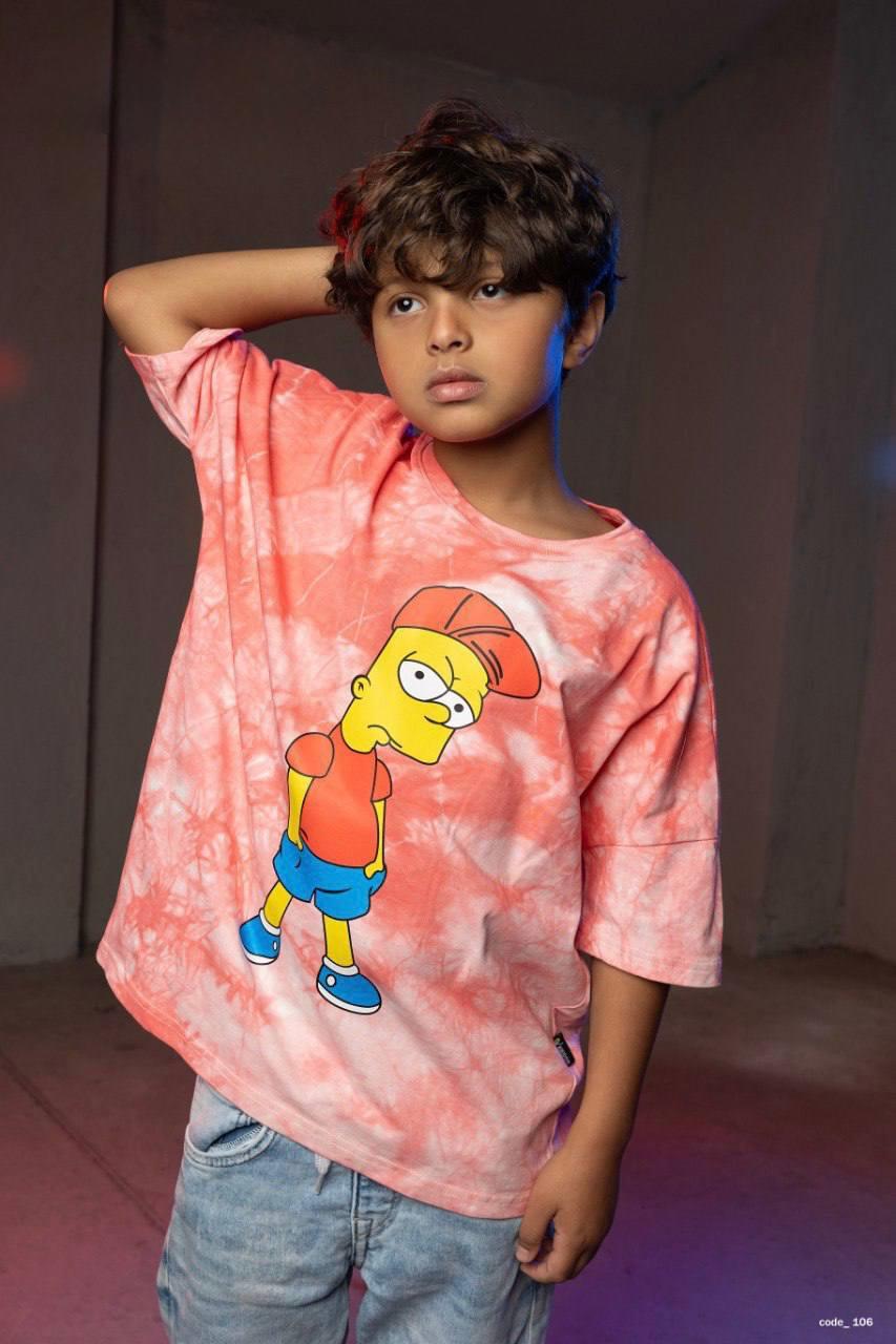 Kids Bart Simpson Tie-Dye Oversized T-Shirt – Pink Graphic Cotton Tee for Boys